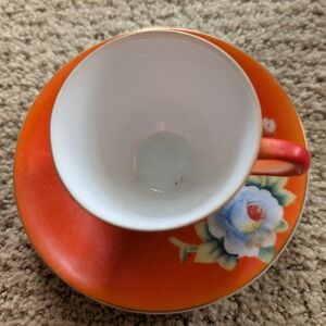 Orange Floral Teacup and Saucer Set